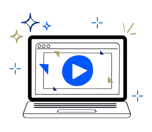 A laptop with a play button